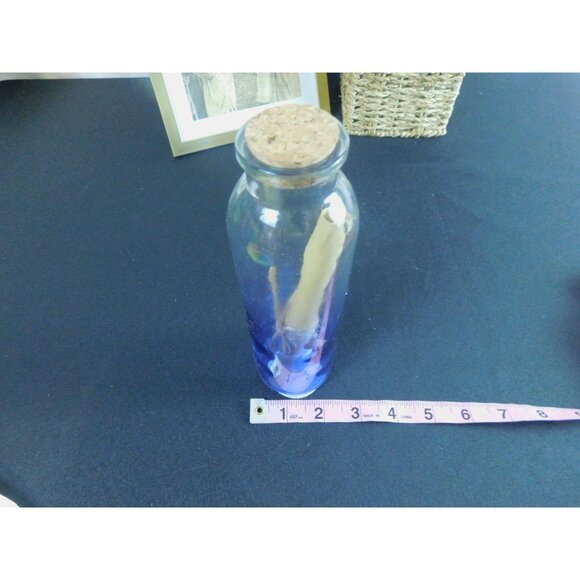 Glass Spell Bottle With Cork & Sealed Scroll 8" Clear & Blue - Picture 9 of 10